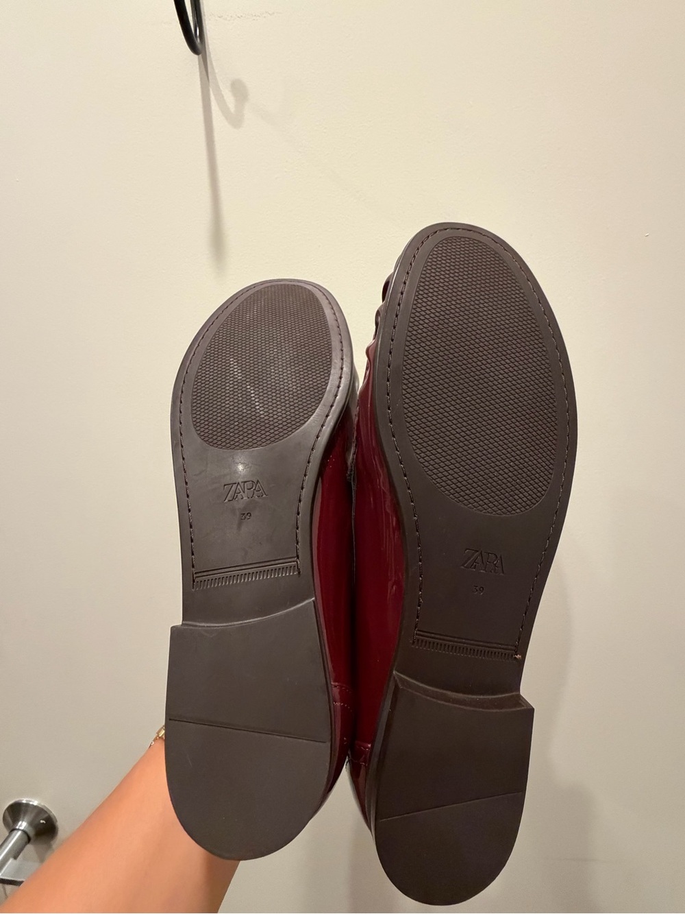 Zara Women's Burgundy Patent Penny Loafers - Picture 5 of 5